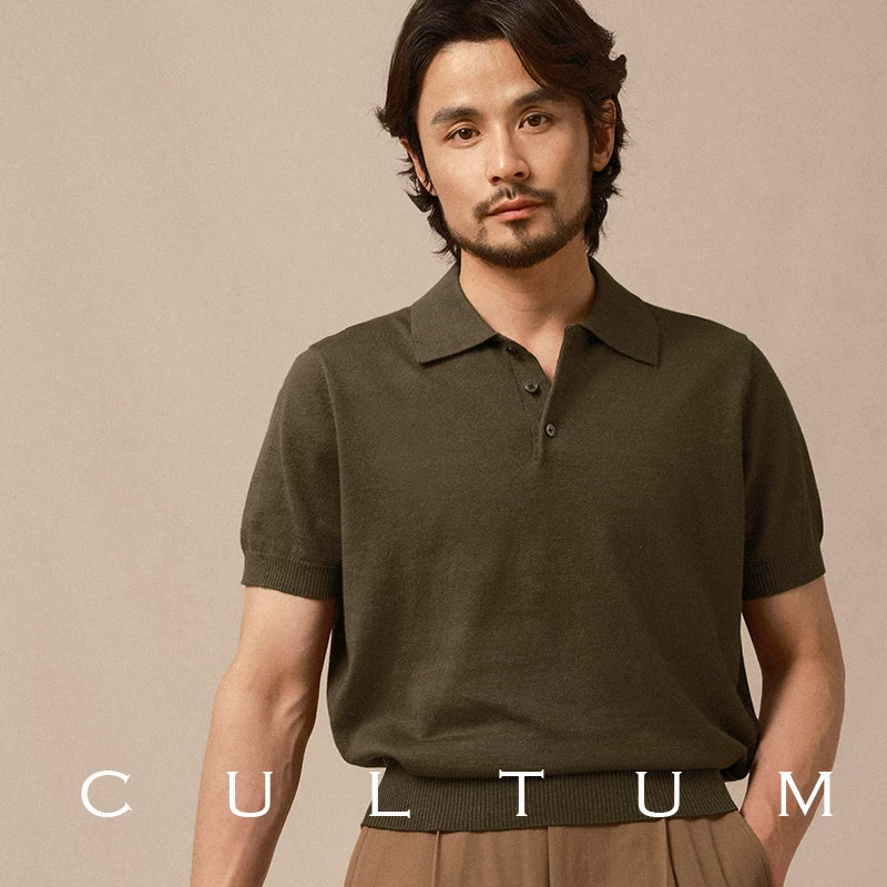 CULTUM Cotton-Linen Knit Breathable Regular Fit Polo Shirt
