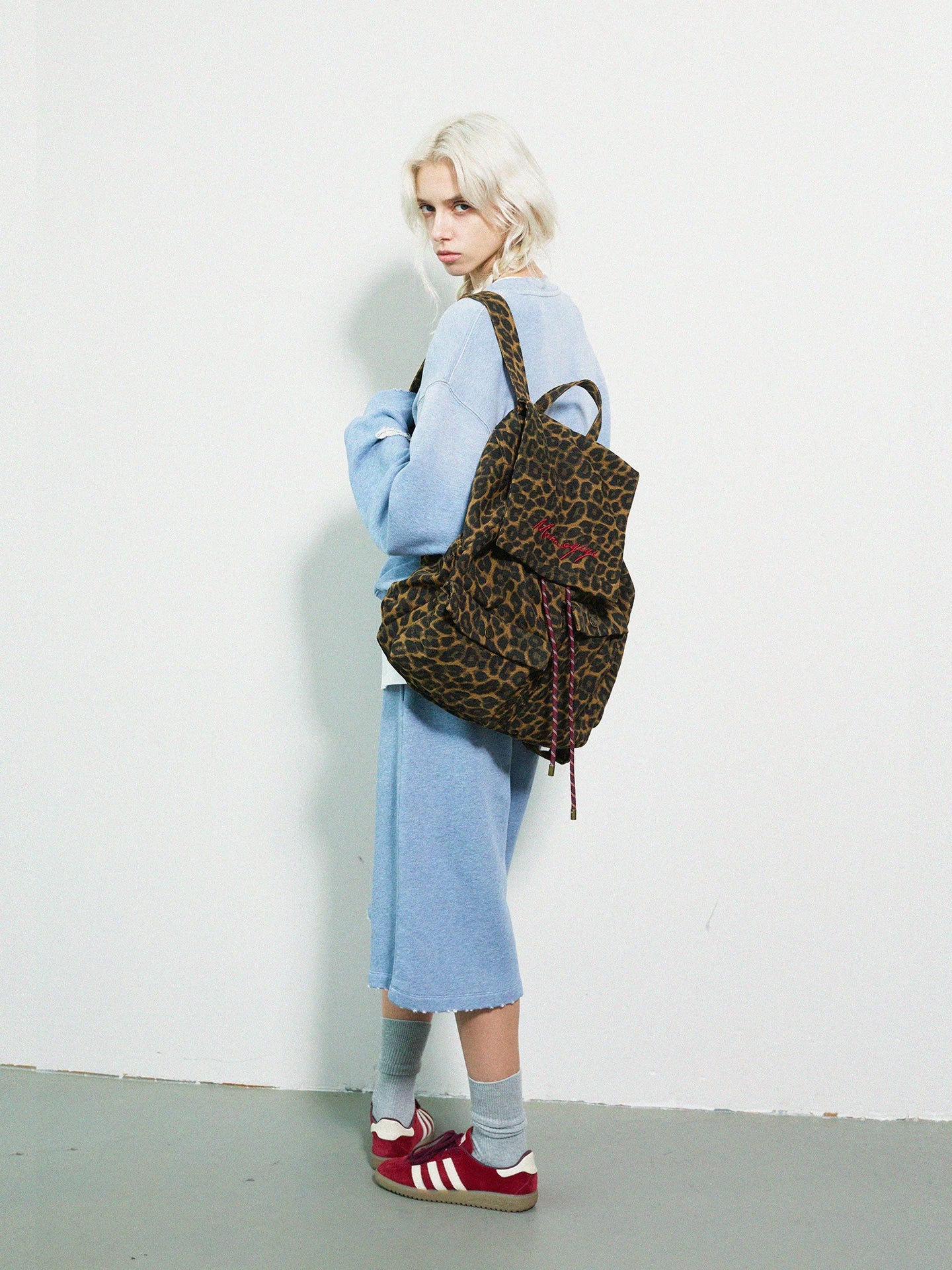 Momogigi Vintage Leopard Print Canvas Large Capacity Backpack