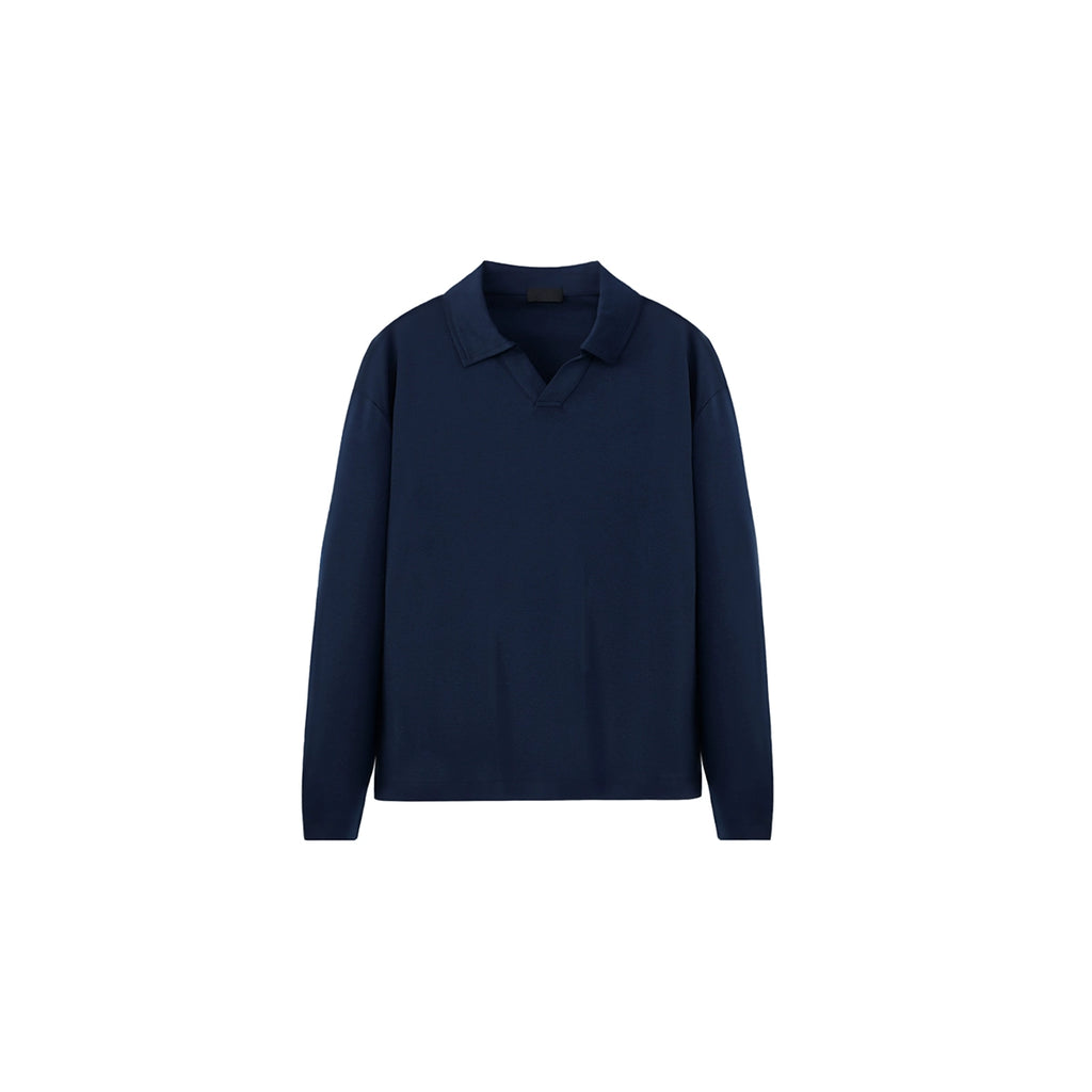 PLUS NO LOGO Casual Seagull Neck Long-sleeved Polo Shirt