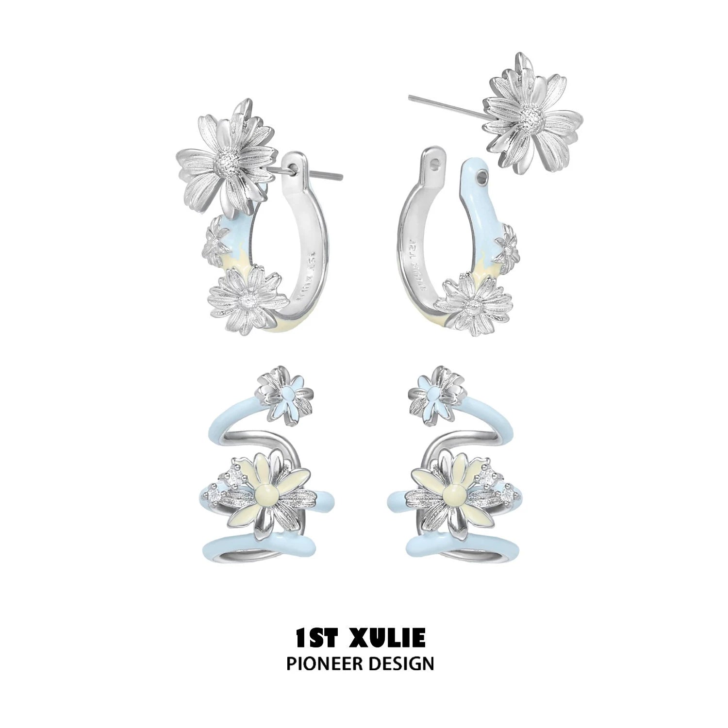 1ST XULIE Daisy Stud Earrings - Detachable Hypoallergenic Silver Pin