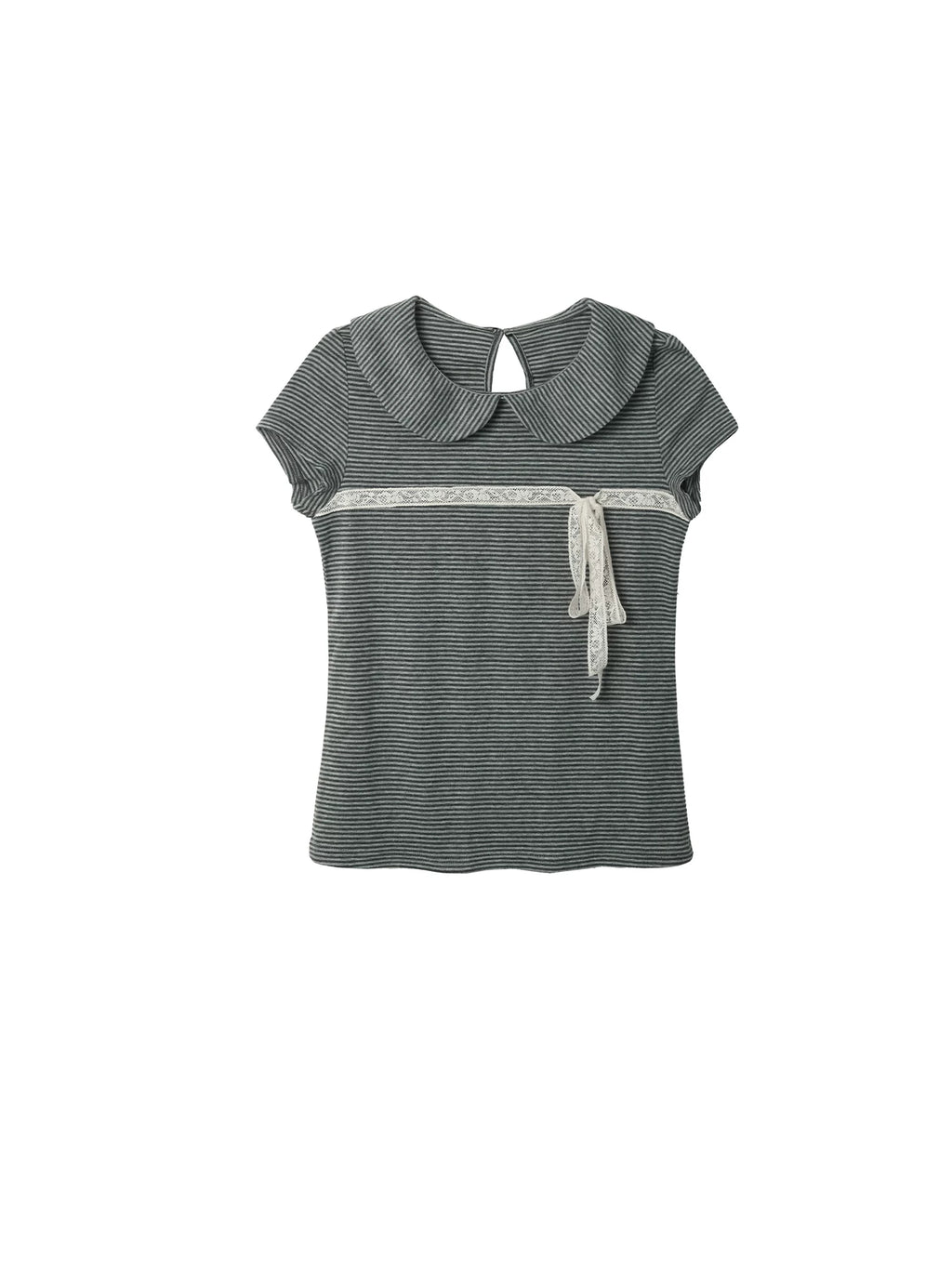 Two days off lab Striped Lace Trim Breathable Slim Fit Tee