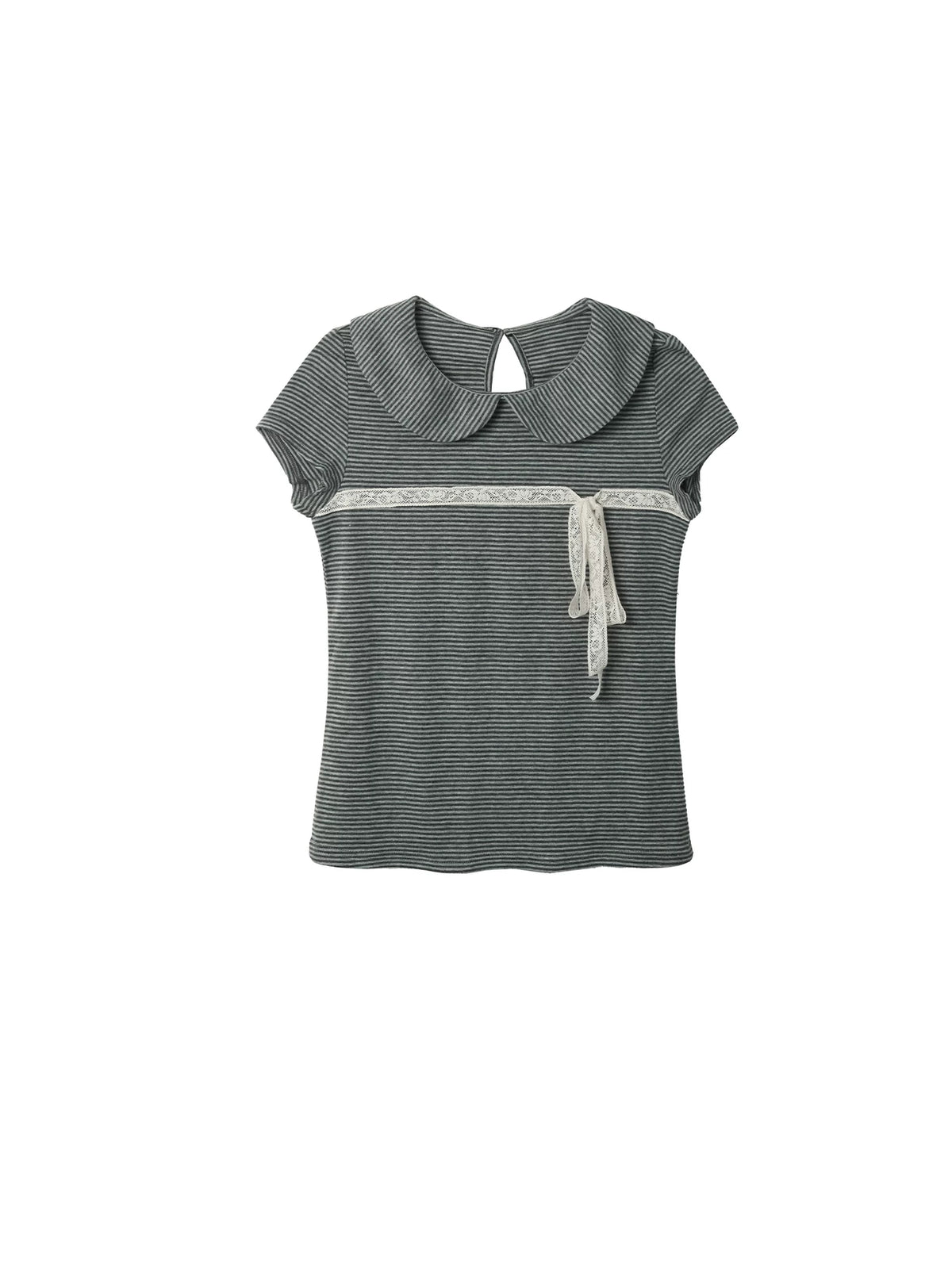 Two days off lab Striped Lace Trim Breathable Slim Fit Tee