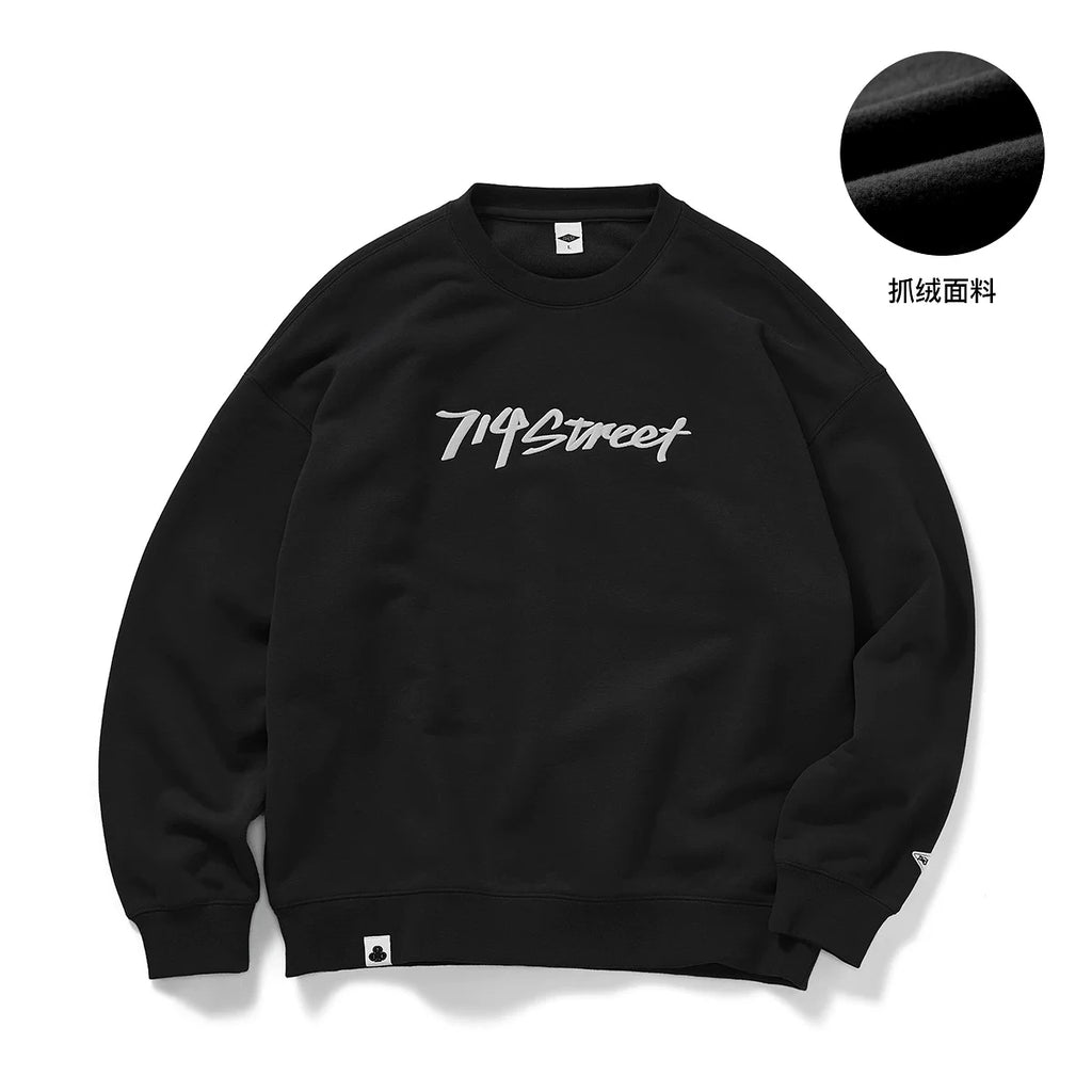 714Street Low Shoulder Sleeves Loose Silhouette Crew Neck Fleece Sweater