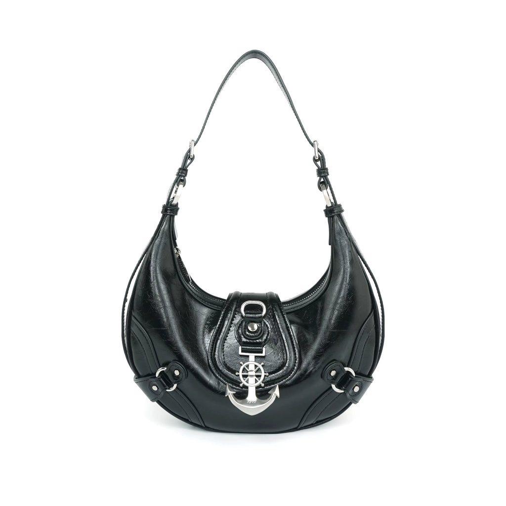 VFVF Silver Faux Leather Zip-Top Crescent Shoulder Bag