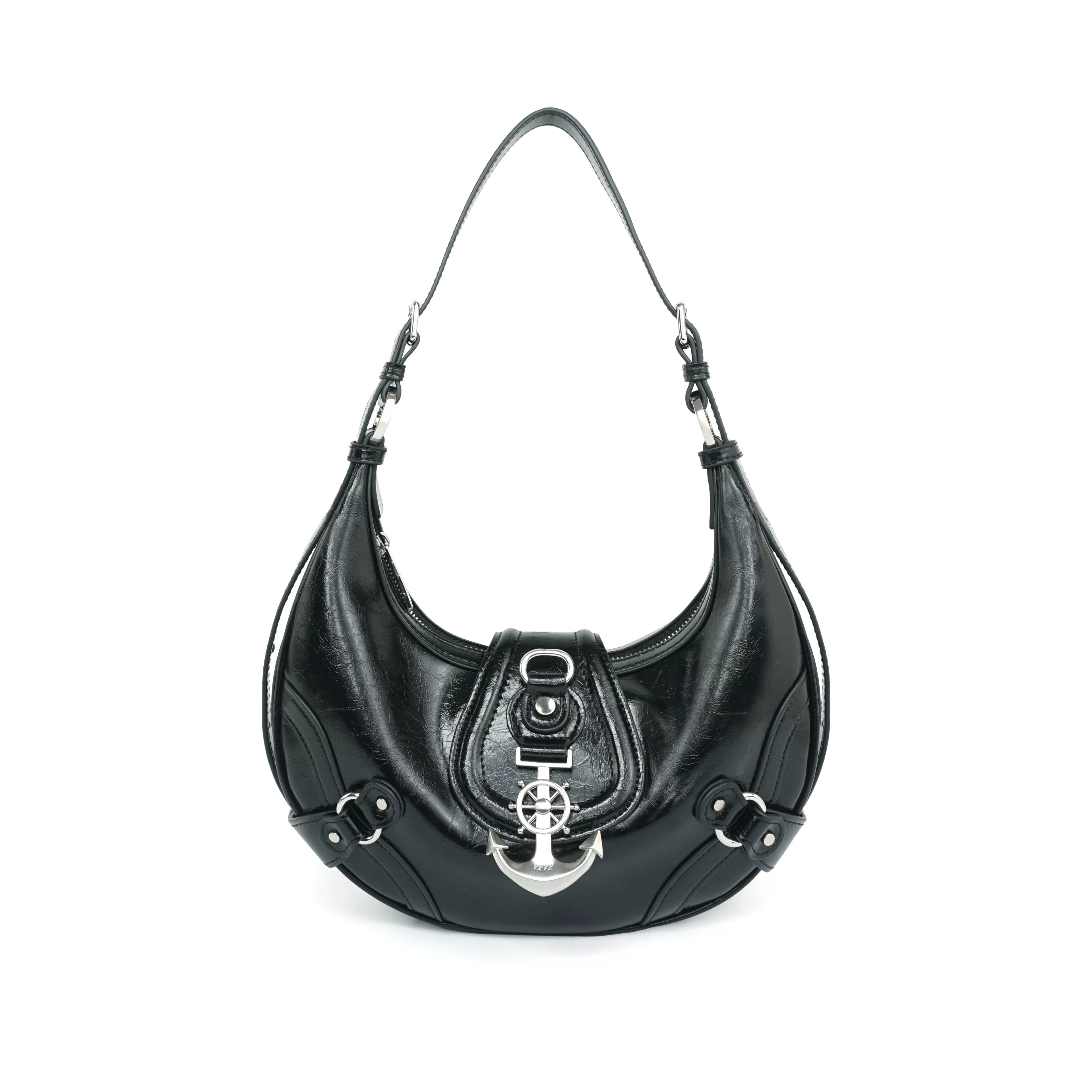 VFVF Silver Faux Leather Zip-Top Crescent Shoulder Bag