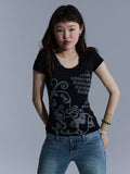 Achihara Peppermint Lace Fitted Cropped Tee