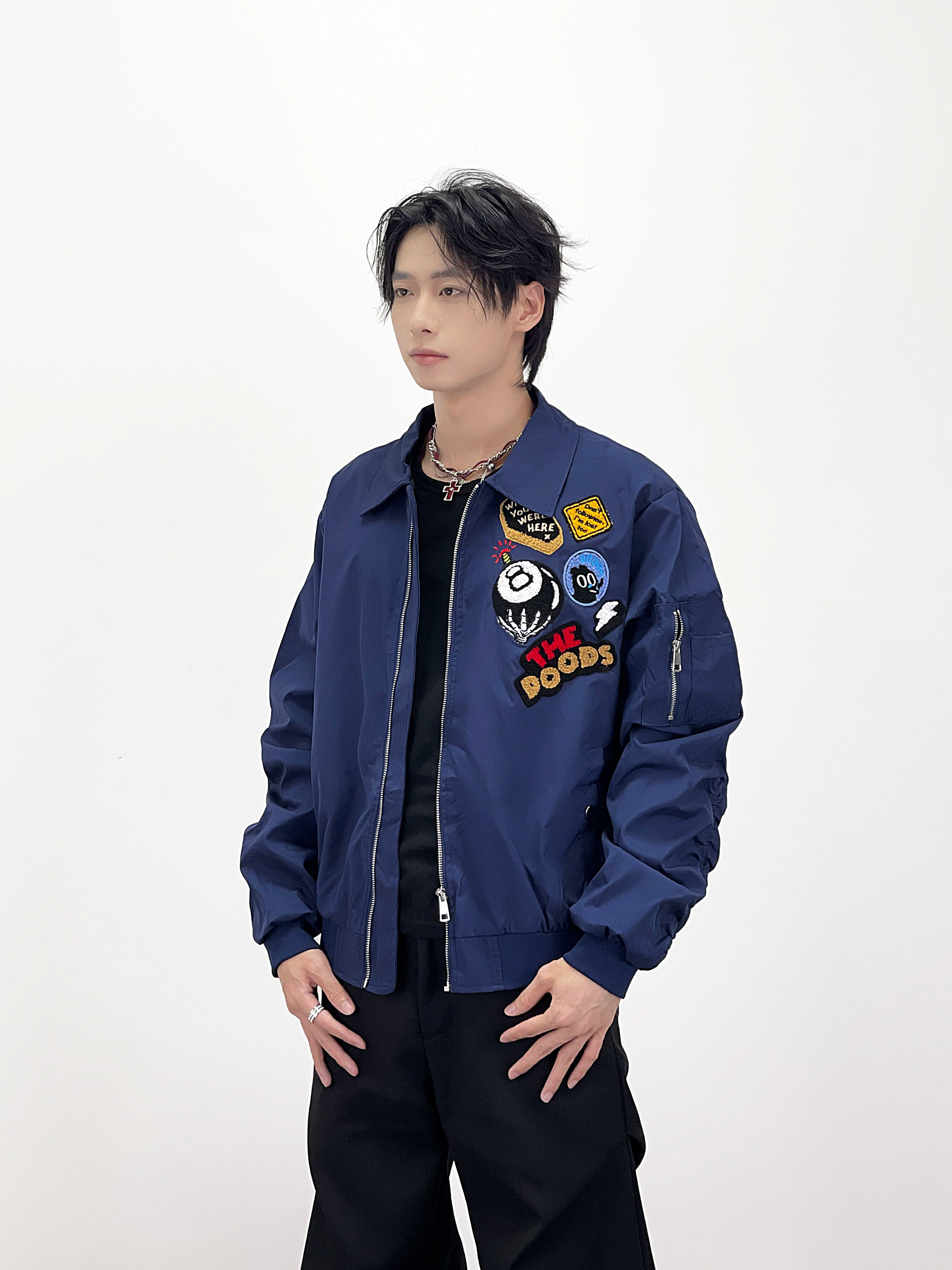 Kenvibe Badge Embroidered Print Loose Short Coat