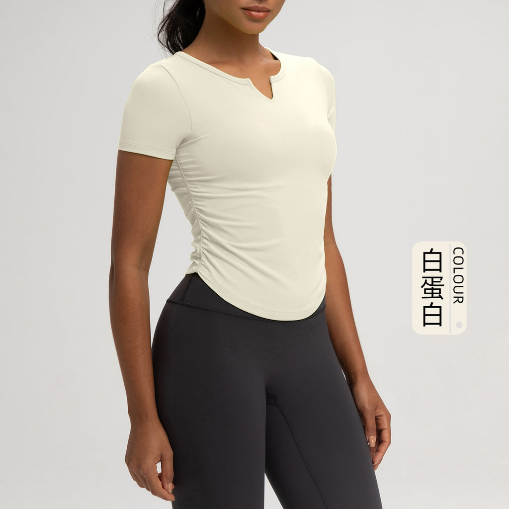 Athena Lulu Slim Fit V-Neck Pleated Fitness Sports Yoga Suit