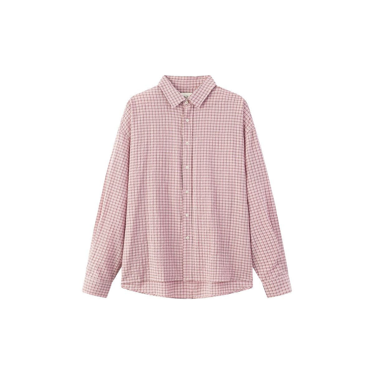 Anniehall Textured Bubble Cotton-Blend Plaid Boxy Long-Sleeve Shirt