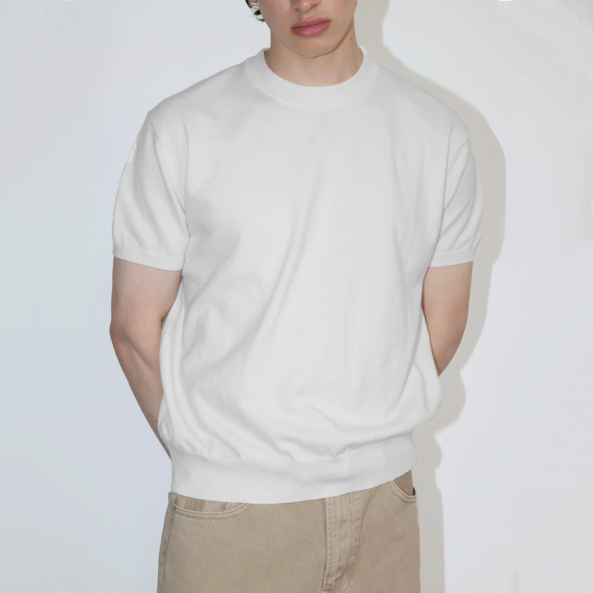 SINONOME Wool-Blend Brushed Cropped Drop-Shoulder Knit Tee