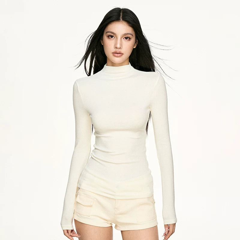 Aaisup Tencel Wool Semi-slim Turtleneck Long-sleeved Top