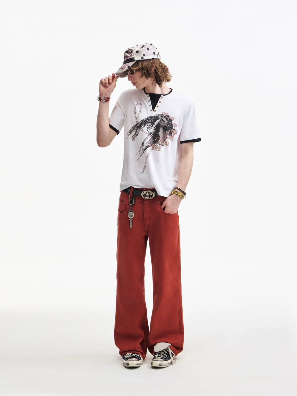 Yemanup Henry Collar Splicing Contrasting Color Versatile Tee