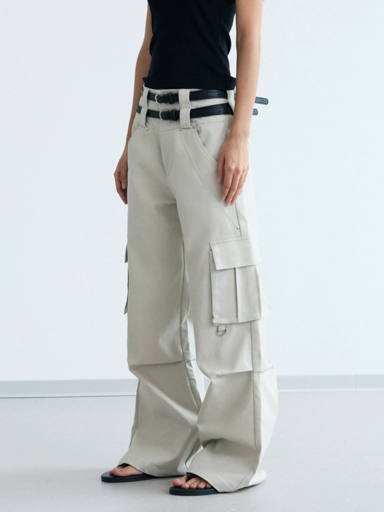 PEOPLESTYLE Fashion Double Waist Multi-Pocket Overalls