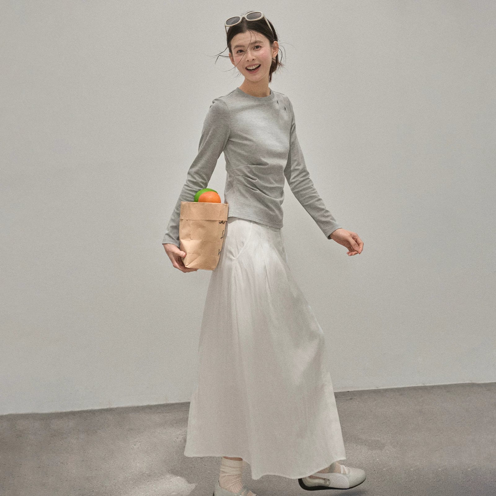 XUJING Crew Neck Shoulder Versatile Skinny Tee