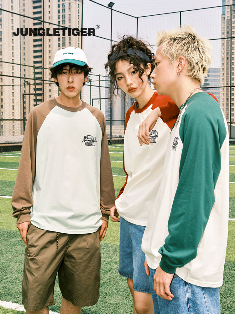 Jungle Tiger Vintage Red Splicing Shoulder Long Sleeve Tee