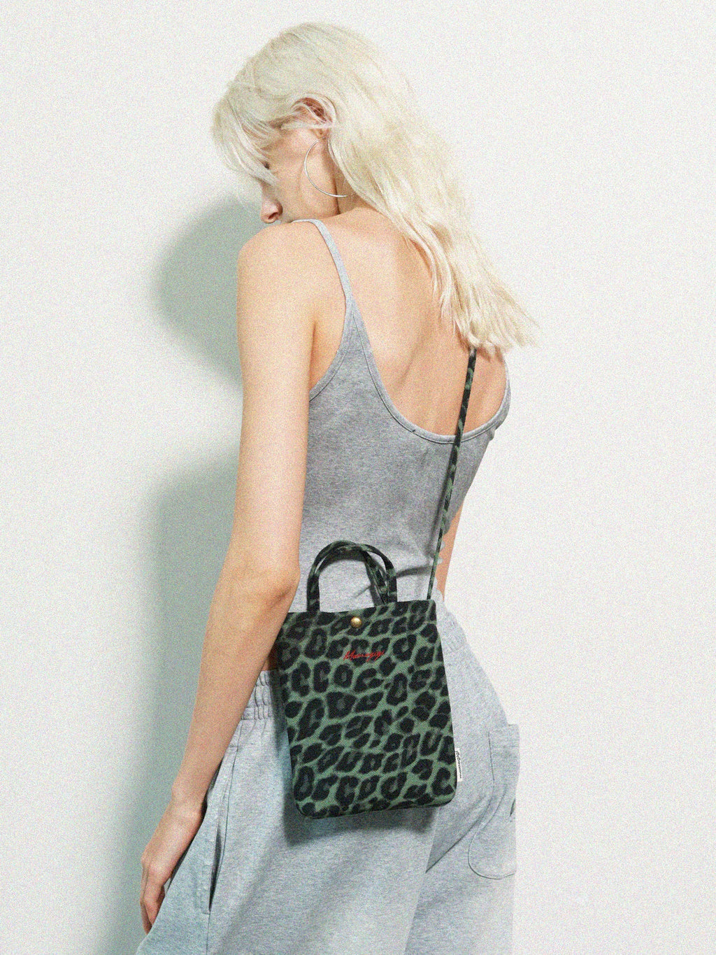 Momogigi Vintage Leopard Print Canvas Crossbody Small Square Bag