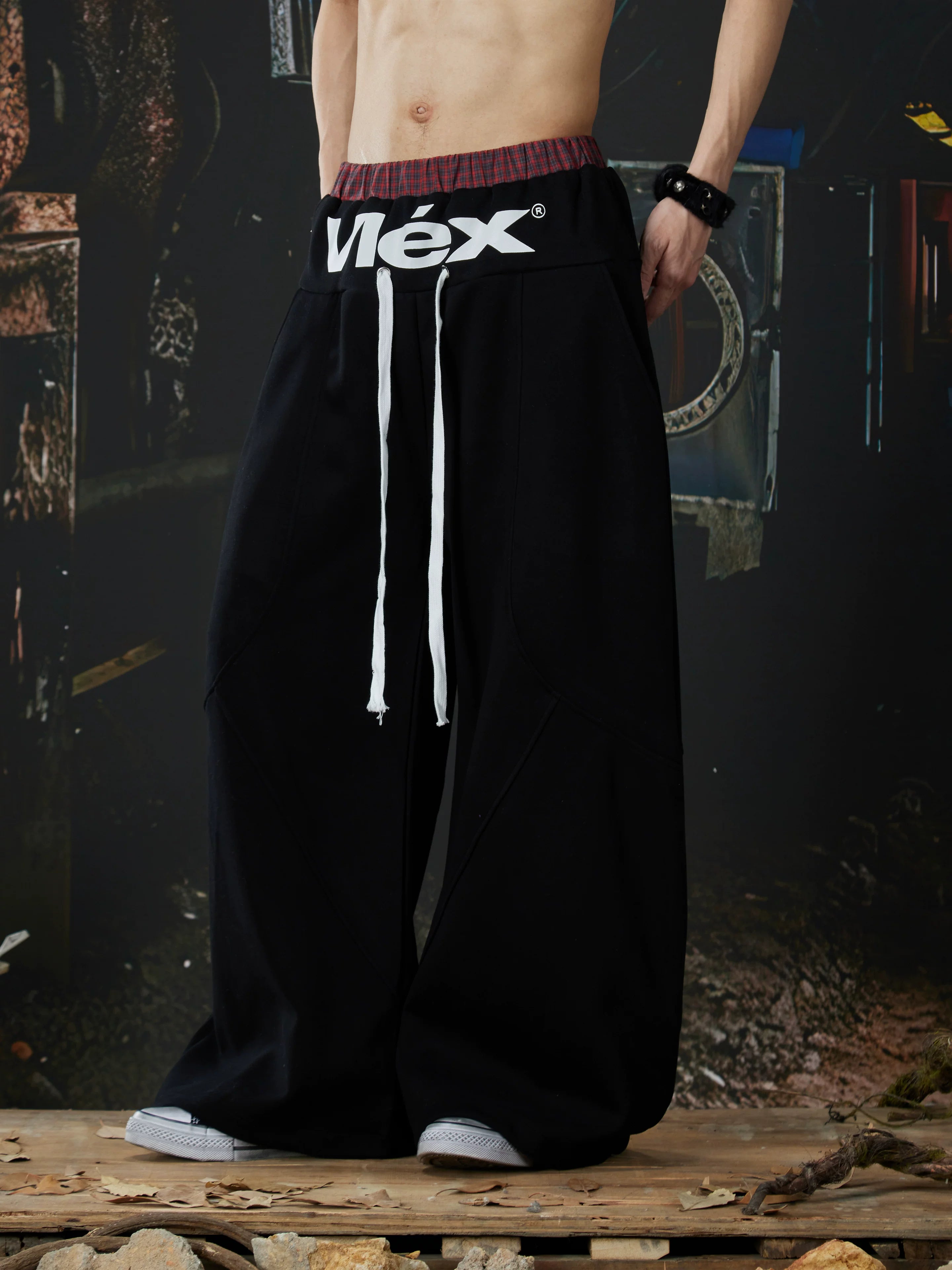 NUndeFineD Splicing Fart Curtain Loose Sweatpants