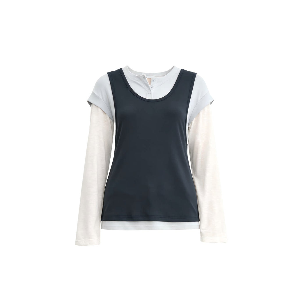 JCAESAR WOMEN Layered Long-Sleeve Base Layer Two-Piece Tank Top Set