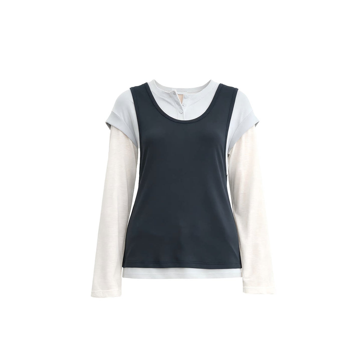 JCAESAR WOMEN Layered Long-Sleeve Base Layer Two-Piece Tank Top Set