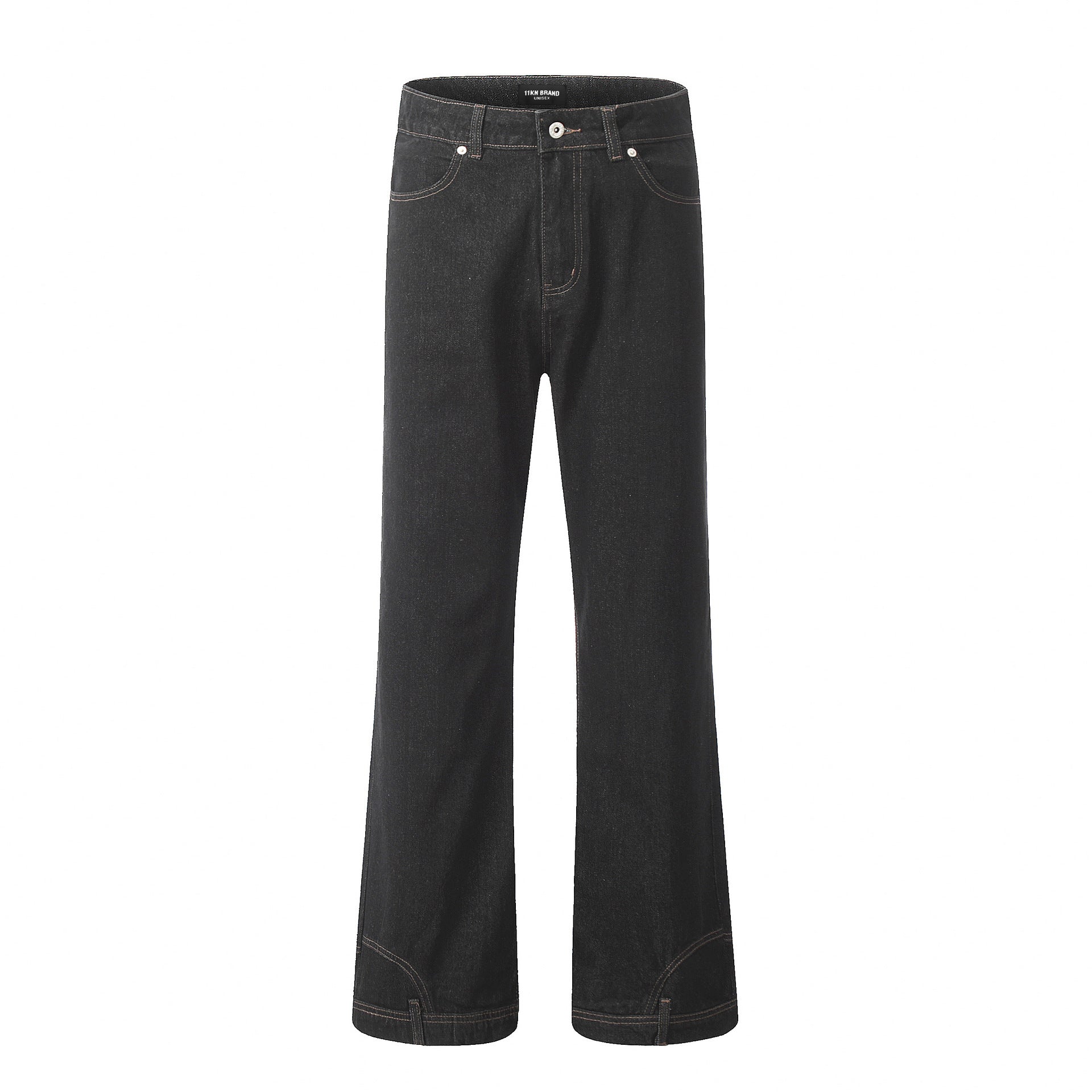 11KN Washed Black Inverted Retro Design Reverse Straight Jeans