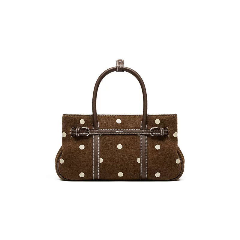 muva. Polka Dot Leather Zip-Top Top-Handle Bag