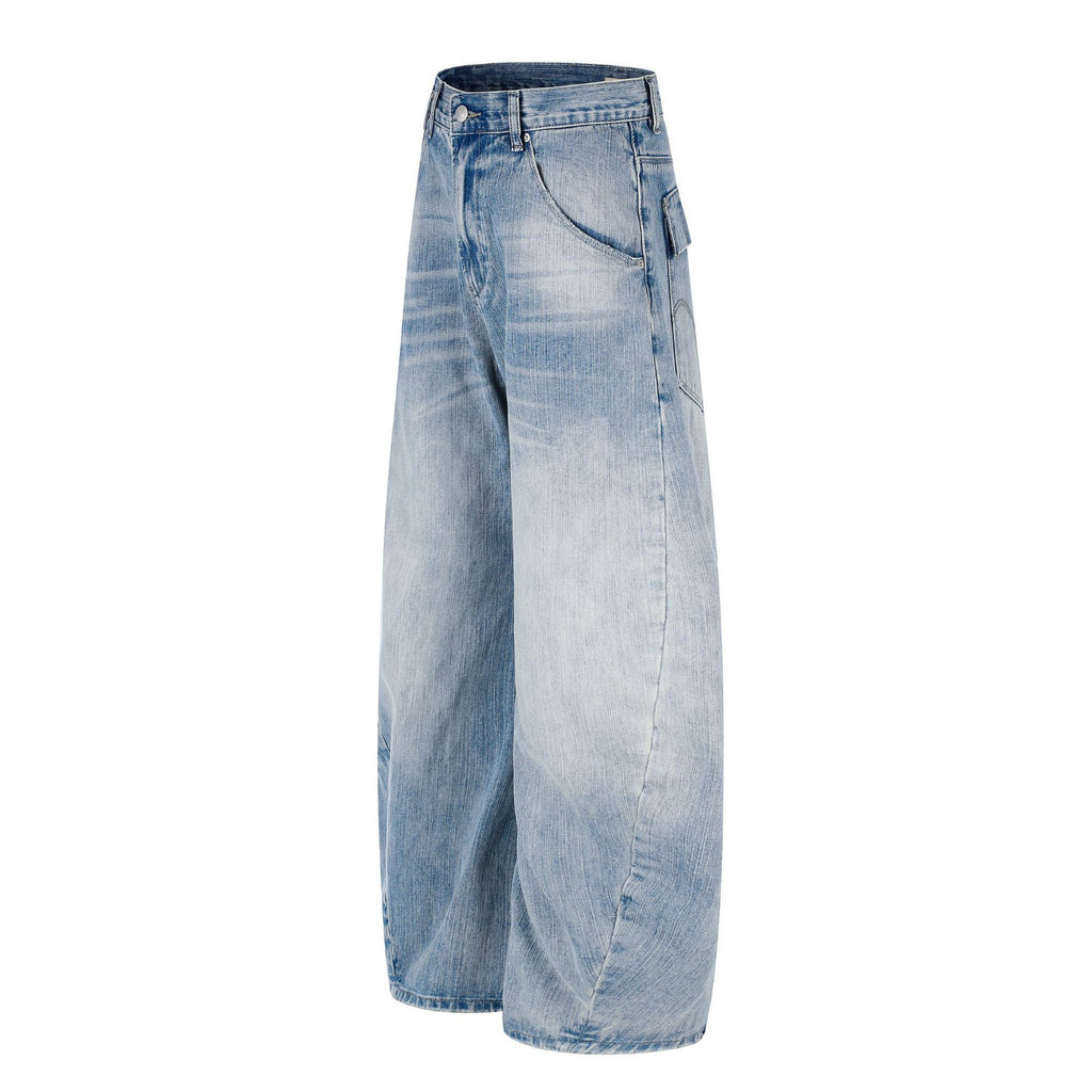 11KN American Vintage Washed Blue Curved Wide-Leg Jeans