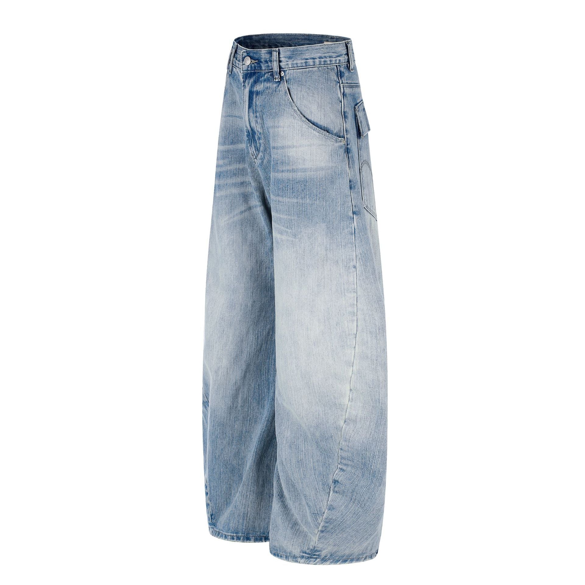 11KN American Vintage Washed Blue Curved Wide-Leg Jeans
