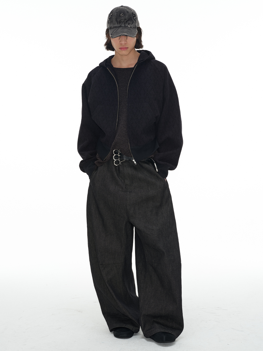JCAESAR Double Side Seam Structure Wide Scimitar Profile Jeans