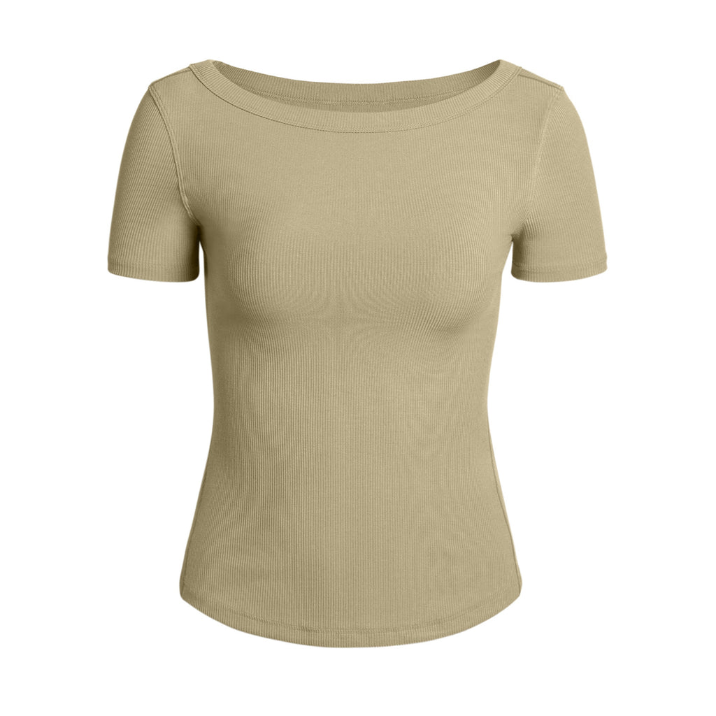 Athena Lulu One-word Collar Nude Sports Fitness Tee