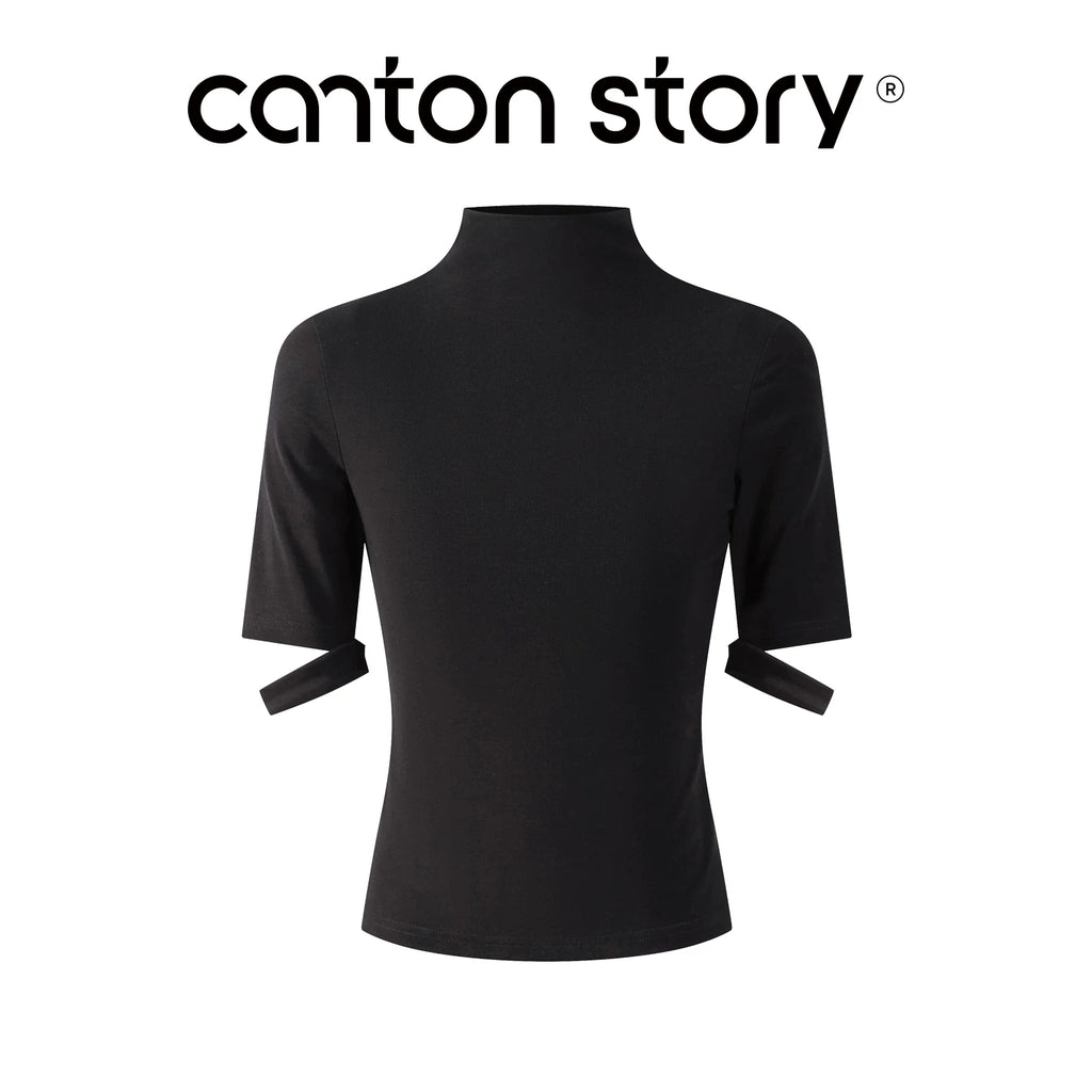 Cantonstory Black Half-Turtleneck Fitted Cropped Tee