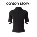 Cantonstory Black Half-Turtleneck Fitted Cropped Tee