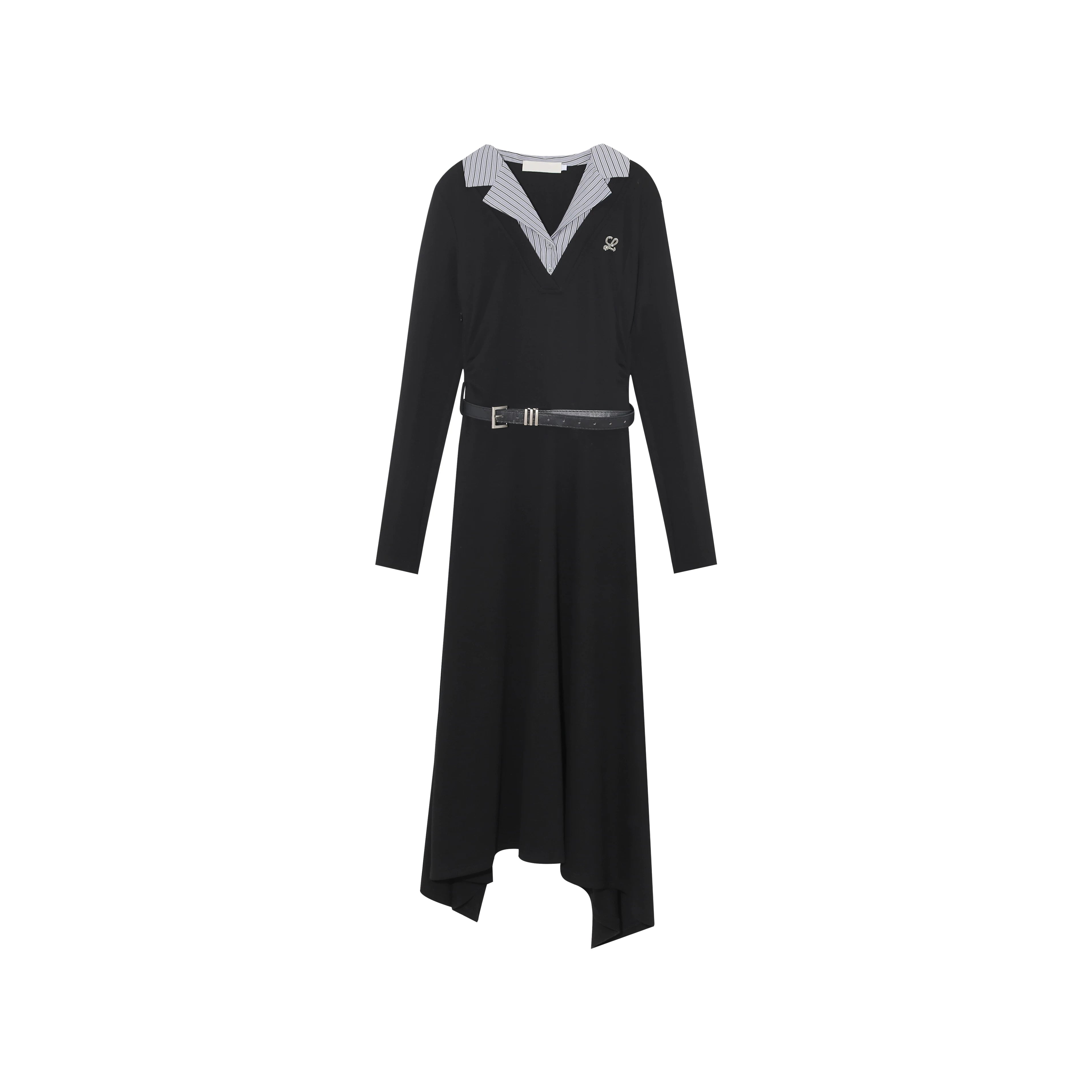 Wildberry Korean Lapel Patchwork Fitted A-Line Dress