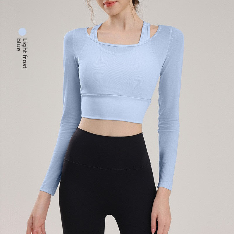 TIANQINGSE Mesh Fake Two-piece Yoga Suit
