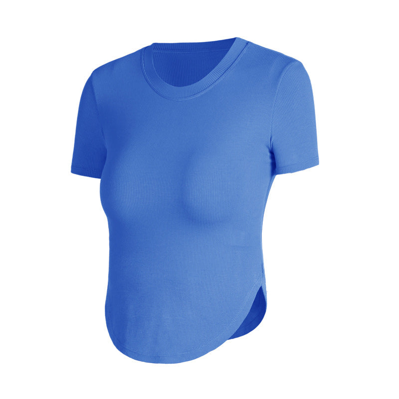 Athena Lulu Ribbed Sports Short Sleeve Blouse with Chest Pads