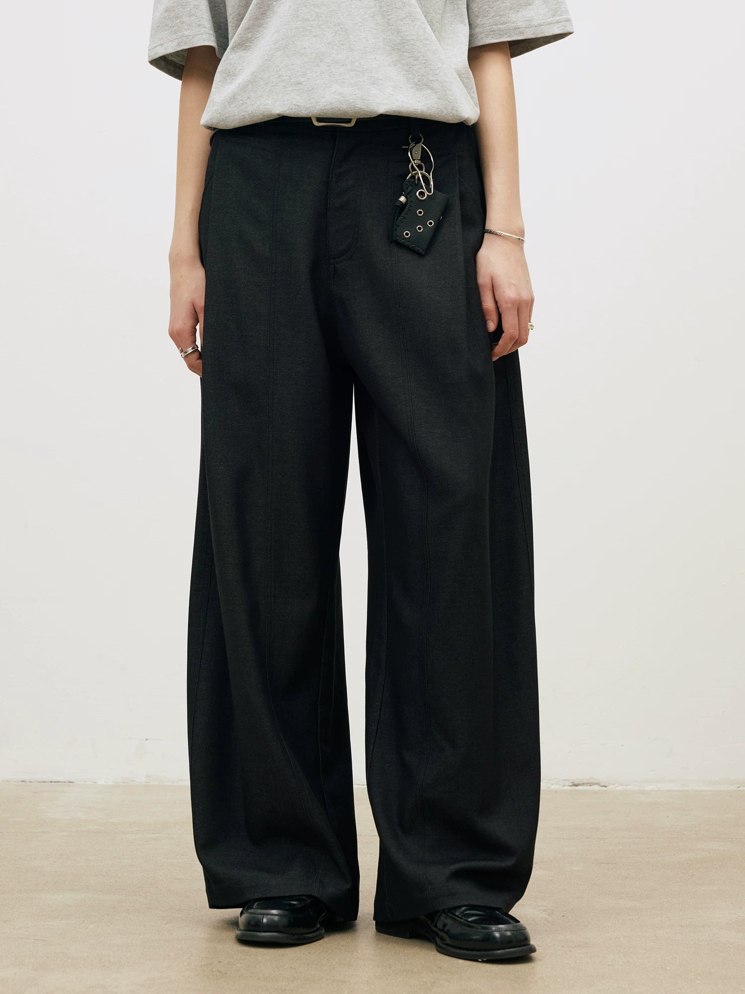LR Single Pleated Diagonal Pocket Elegant Casual Trousers