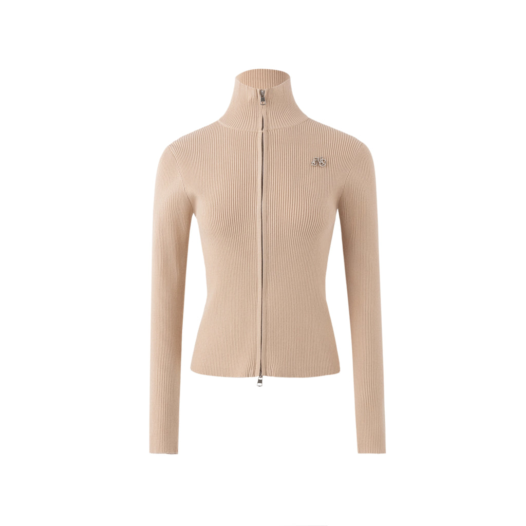 MoodBerry American Retro Slim Fit Double-Zip Cropped Cardigan