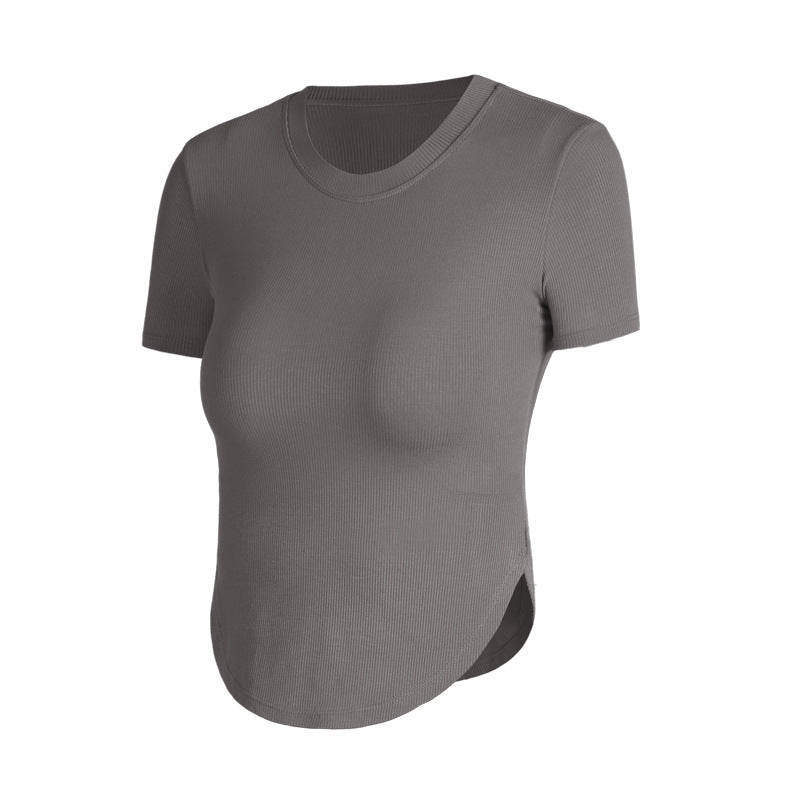 Athena Lulu Ribbed Sports Short Sleeve Blouse with Chest Pads