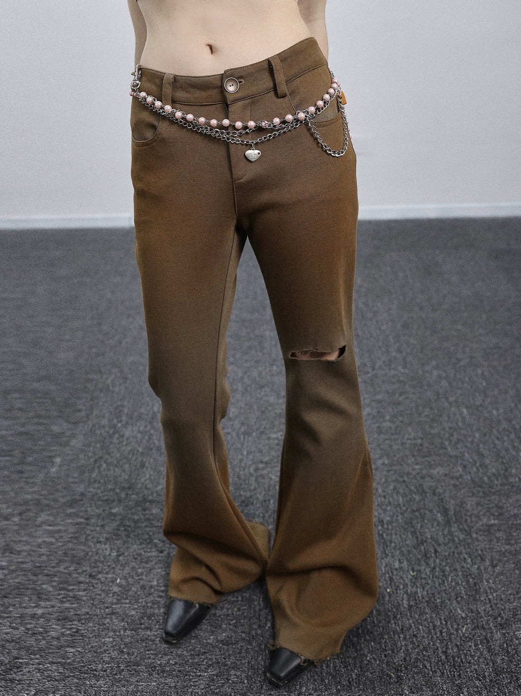 Achihara Ripped Low-Rise Wide-Leg Flared Sweatpants