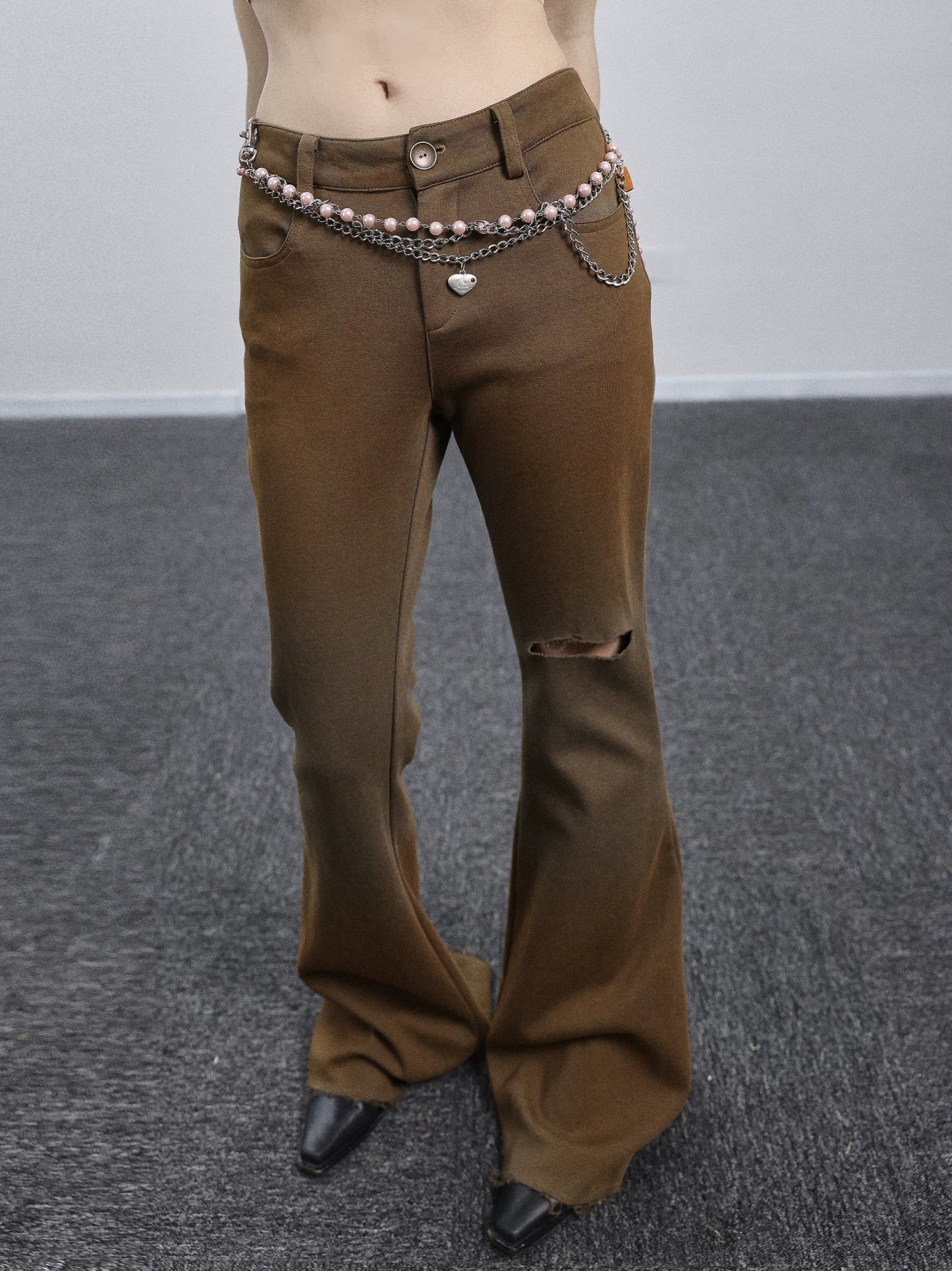 Achihara Ripped Low-Rise Wide-Leg Flared Sweatpants