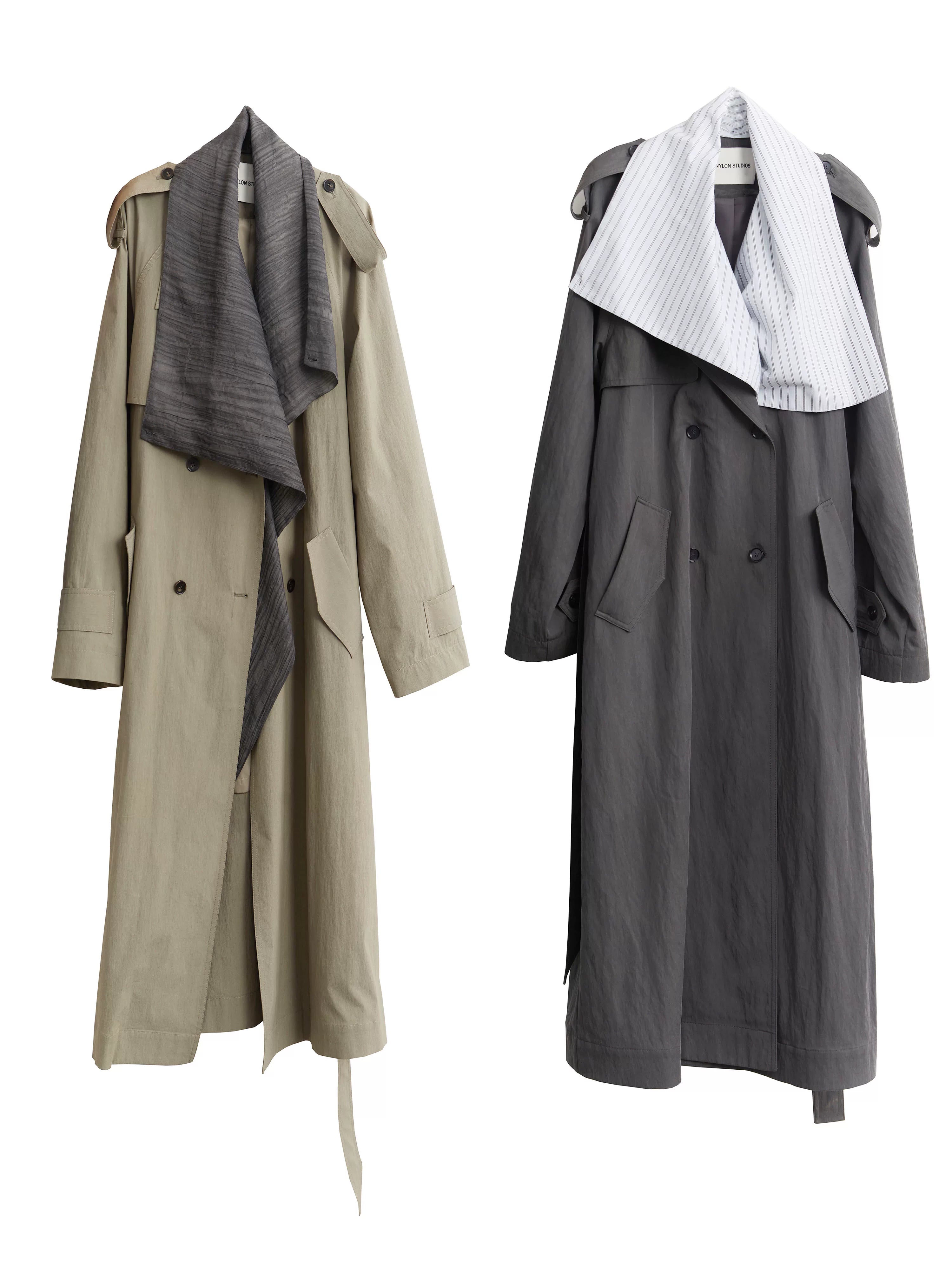 JNYLON Minimalist Loose Fake Two-piece Removable Collar Contrasting Color Long Trench Coat