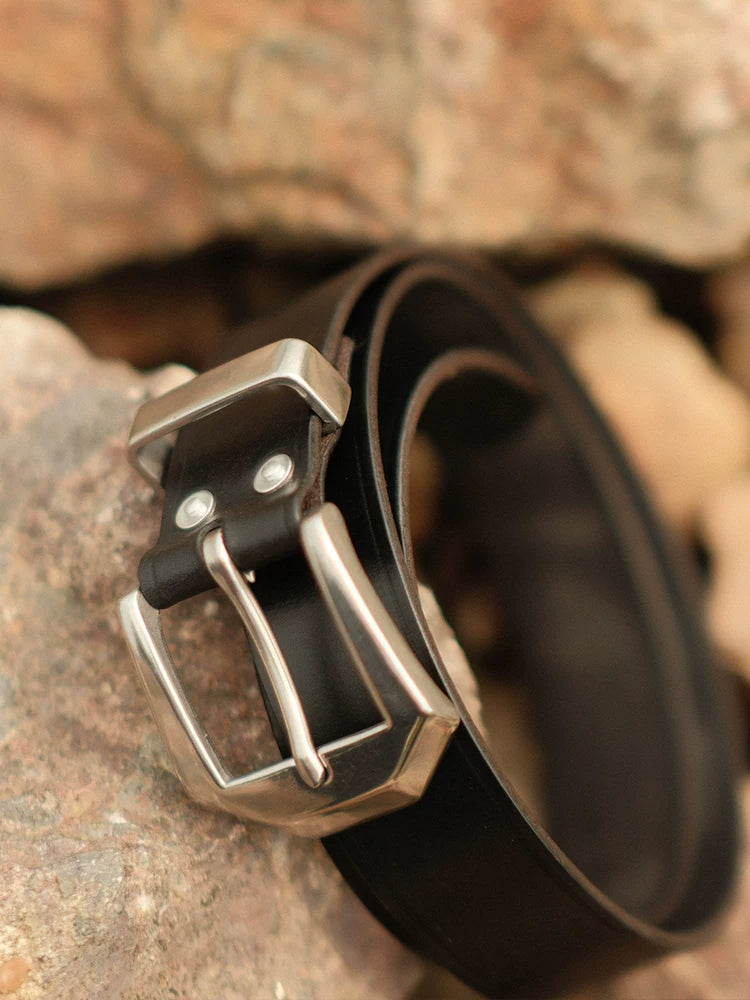 Mbbcar Vintage Full-Grain Leather Pin Buckle Belt