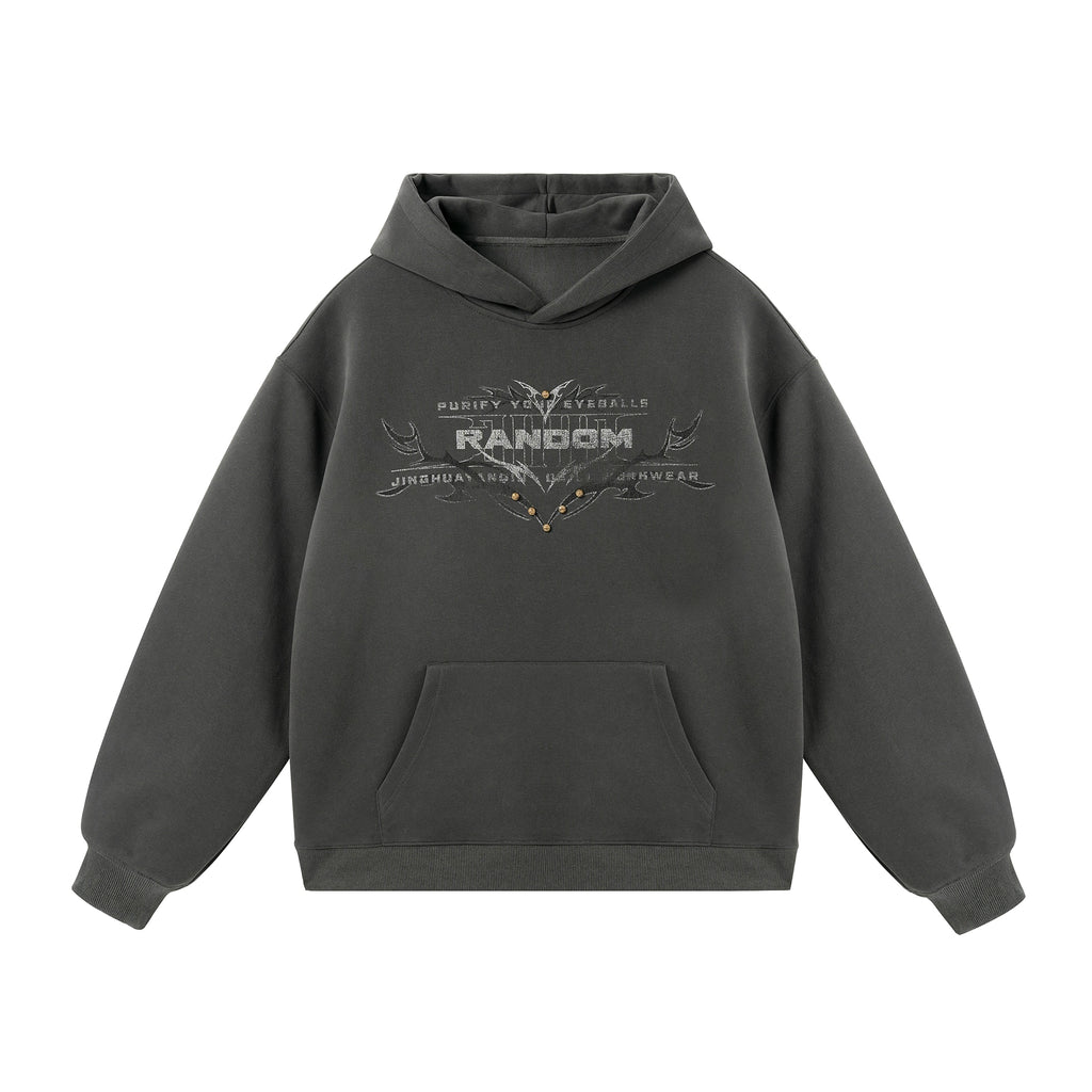 JHYQ Retro Rivet Letter Print Hooded Sweater