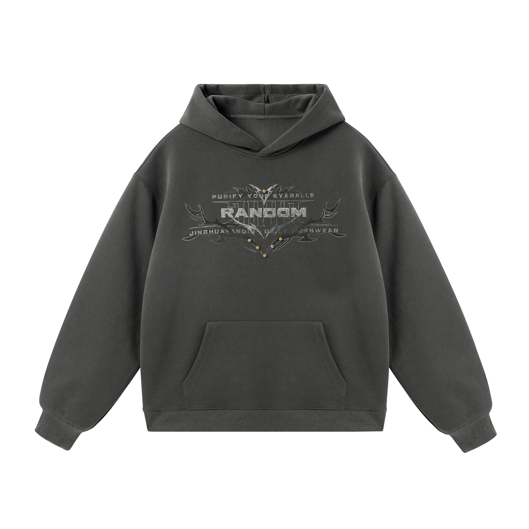 JHYQ Retro Rivet Letter Print Hooded Sweater