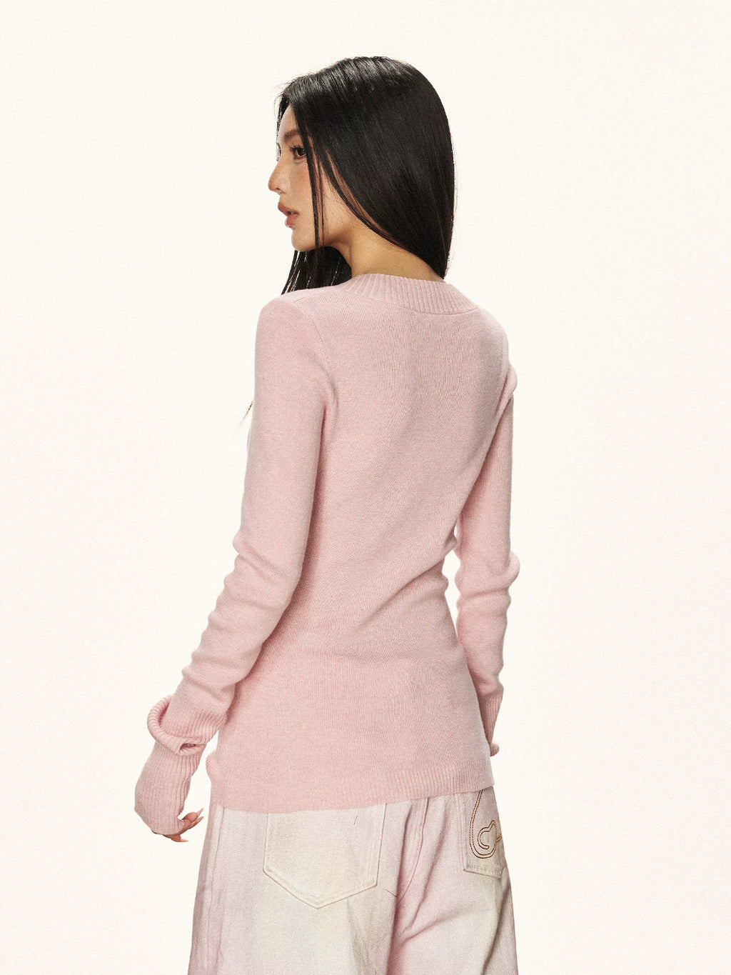 Cherry Melody Vintage V-Neck Long-Sleeve Knit Top
