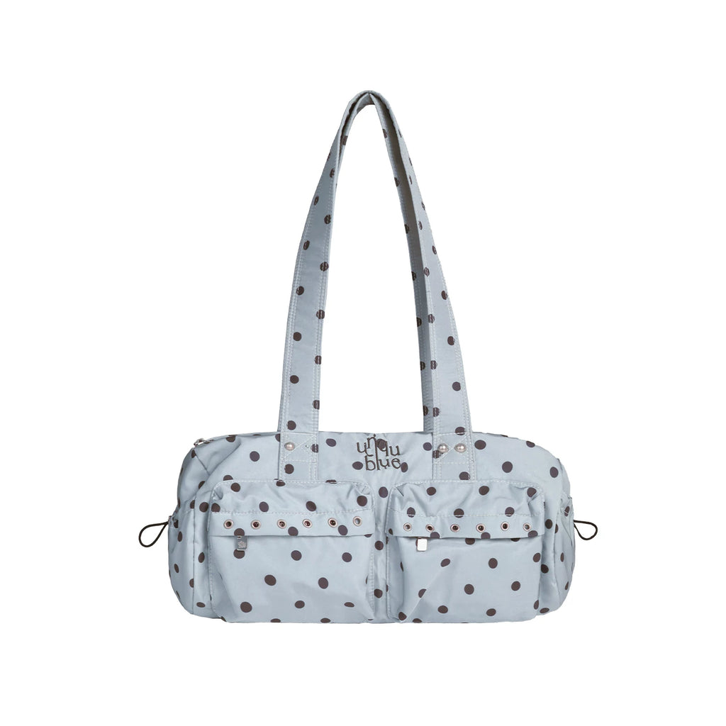 Unique blue Smoke Gray Polka Dot Faux Leather Zip-Top Shoulder Bag