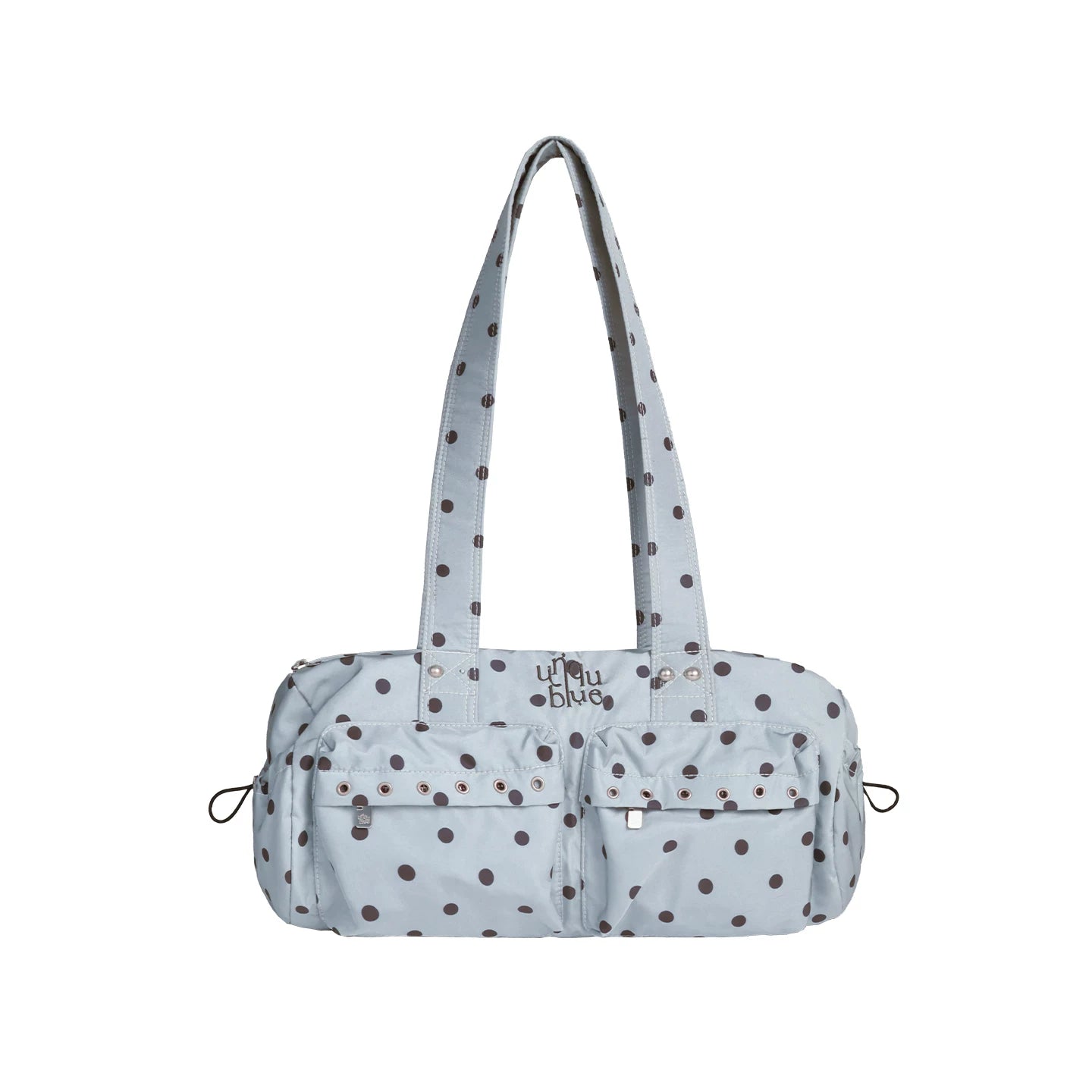 Unique blue Smoke Gray Polka Dot Faux Leather Zip-Top Shoulder Bag