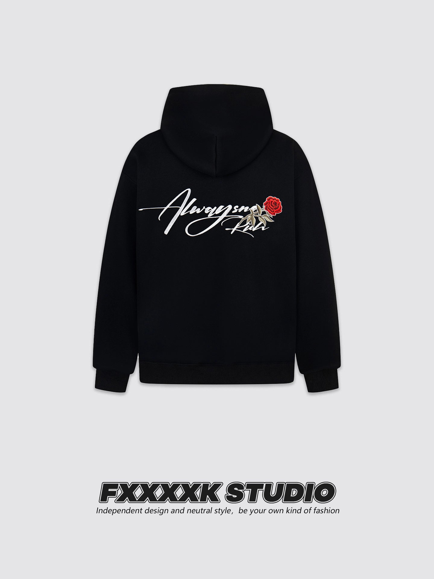 Kenvibe Vintage Embroidered Rose Letter Hooded Sweater