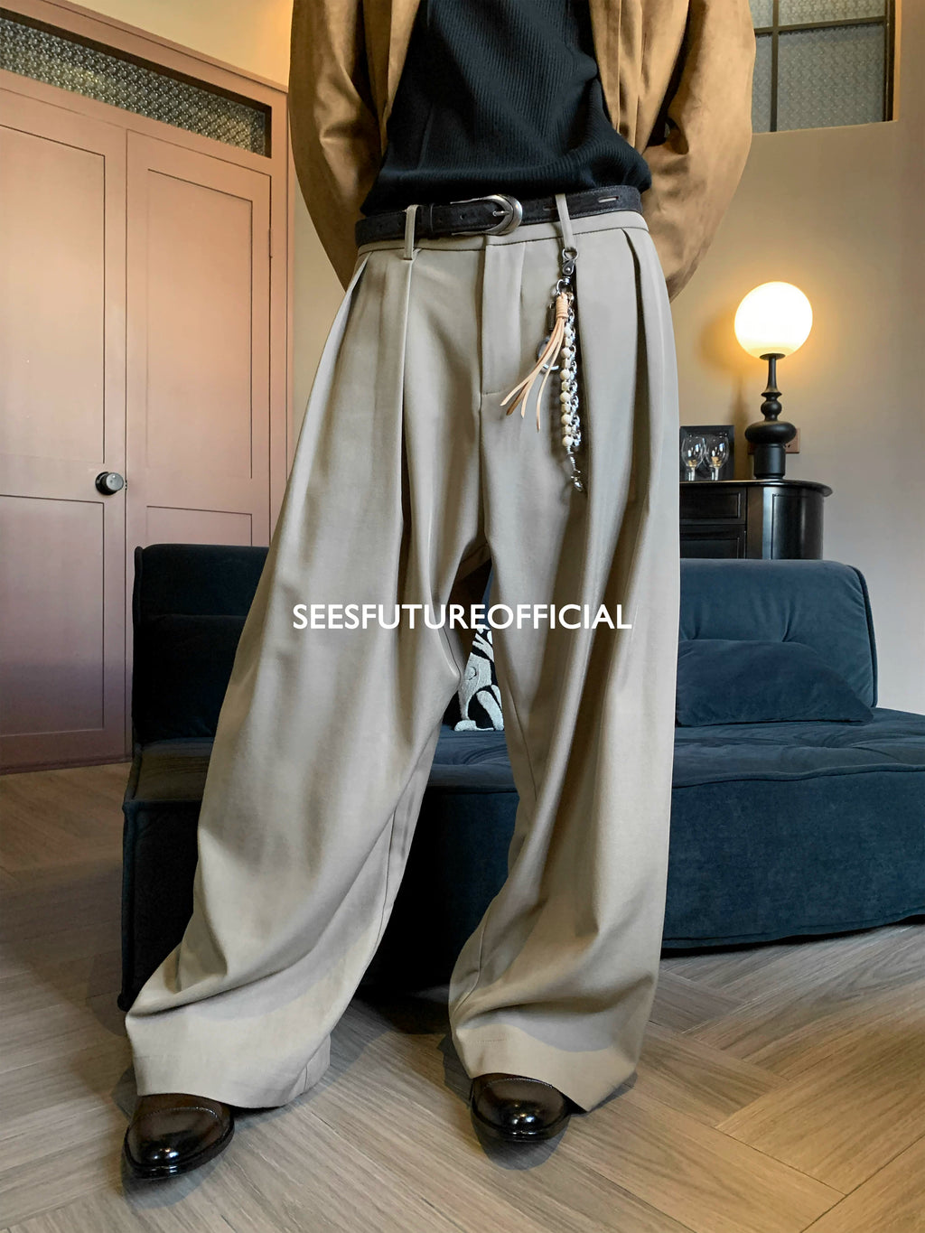 Seesfuture Slack Double-pleated Wide Leg Casual Pants