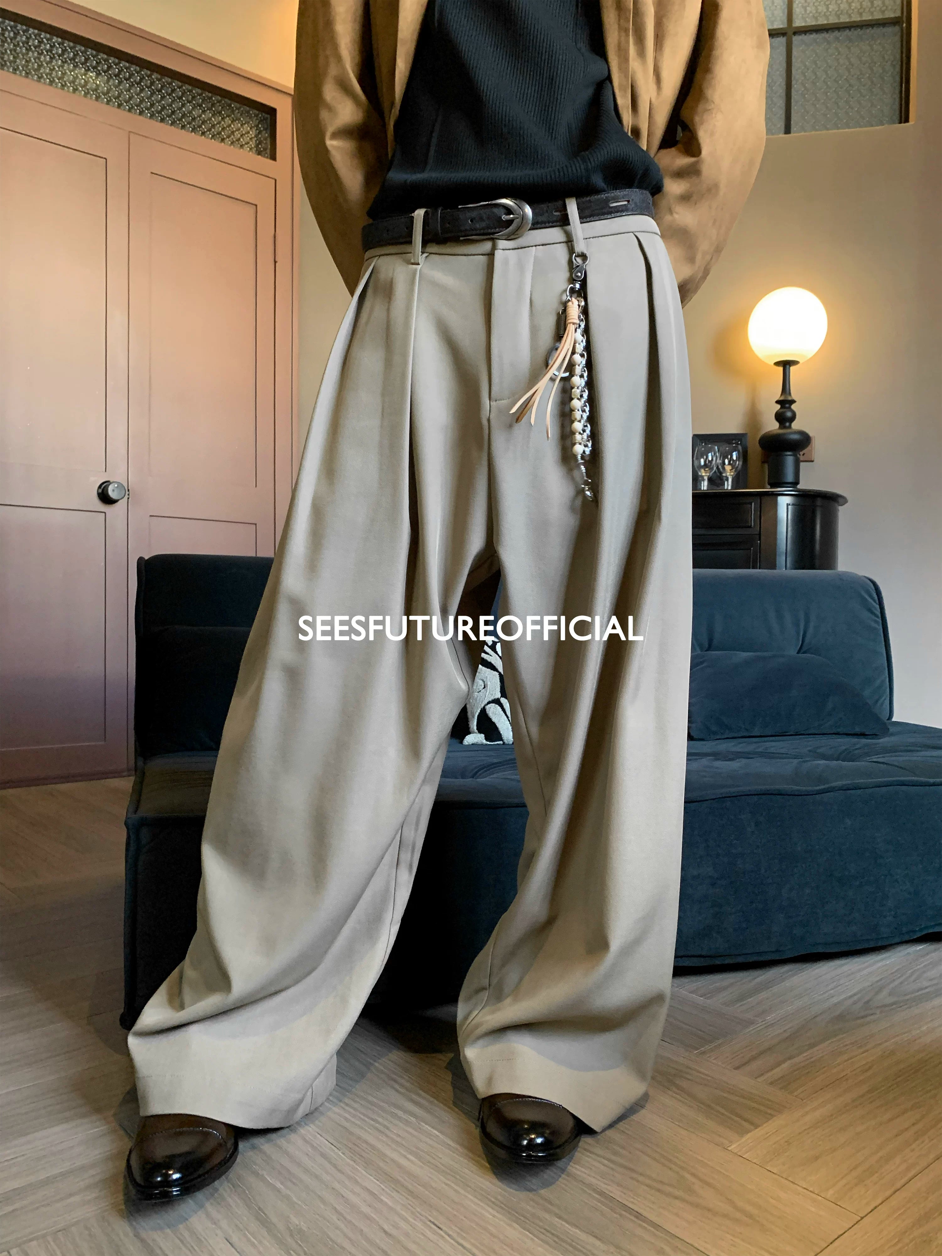 Seesfuture Slack Double-pleated Wide Leg Casual Pants