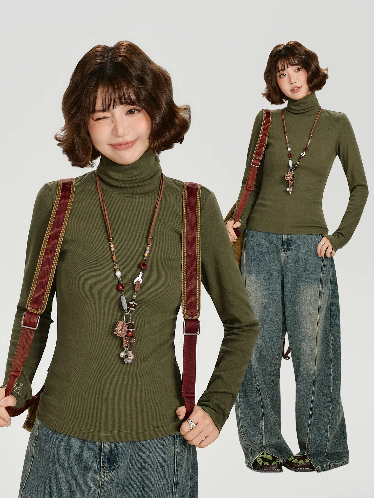 Girlyhalo Retrohigh Collarembroidersilmslimming Looklong Sleeves